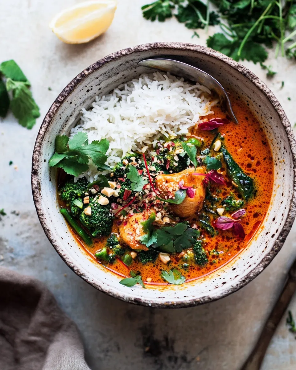 Perfect Crockpot Thai Broccoli Rabe Chicken Curry. shot