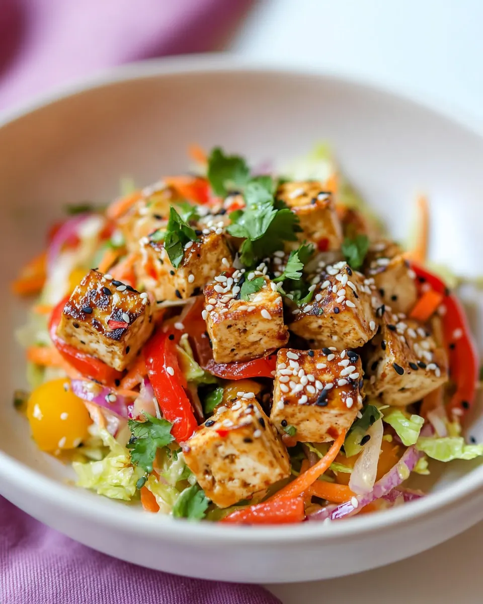 Delicious Crunchy Sesame Tofu Salad shot