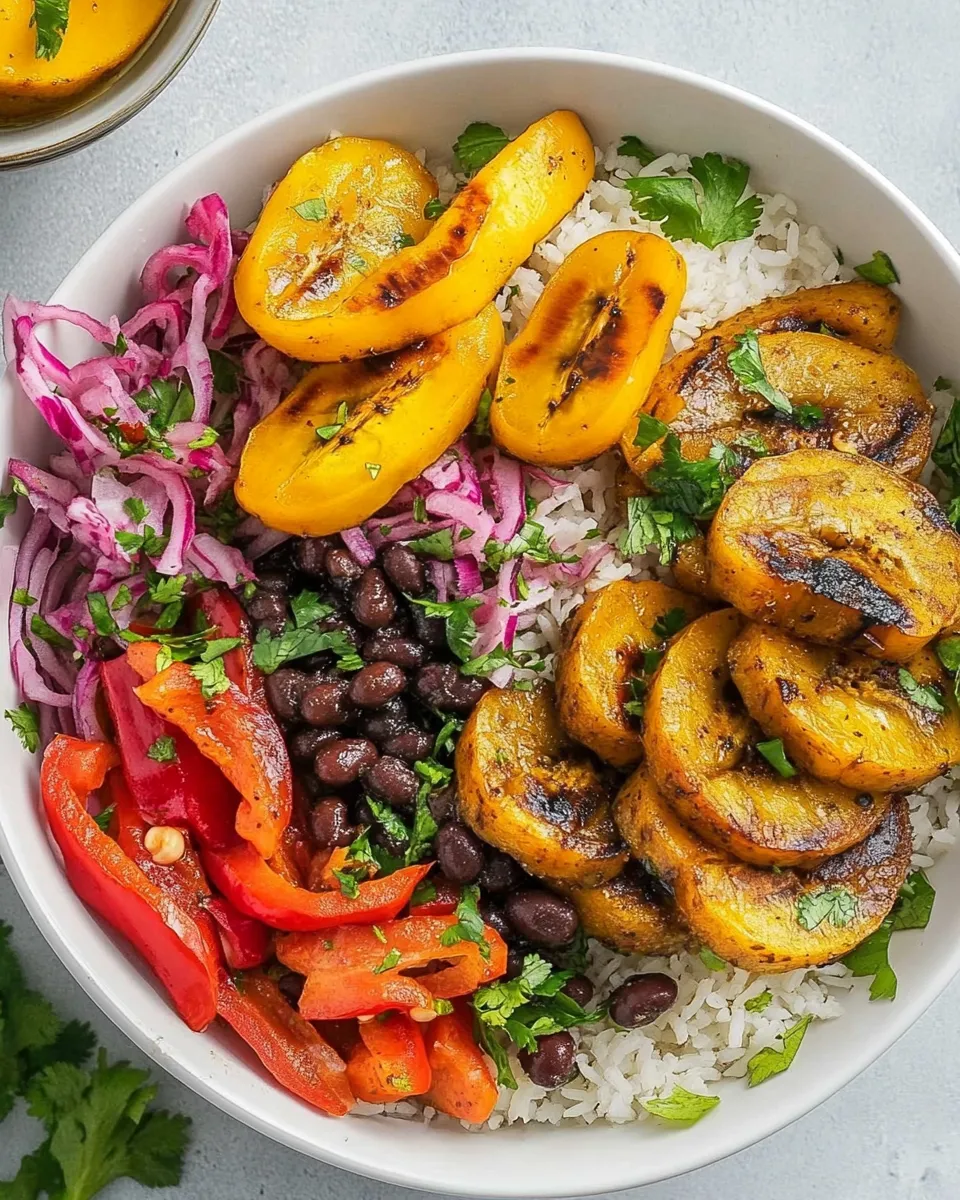 Homemade Cuban Black Beans and Rice with Roasted Peppers and Plantains photo