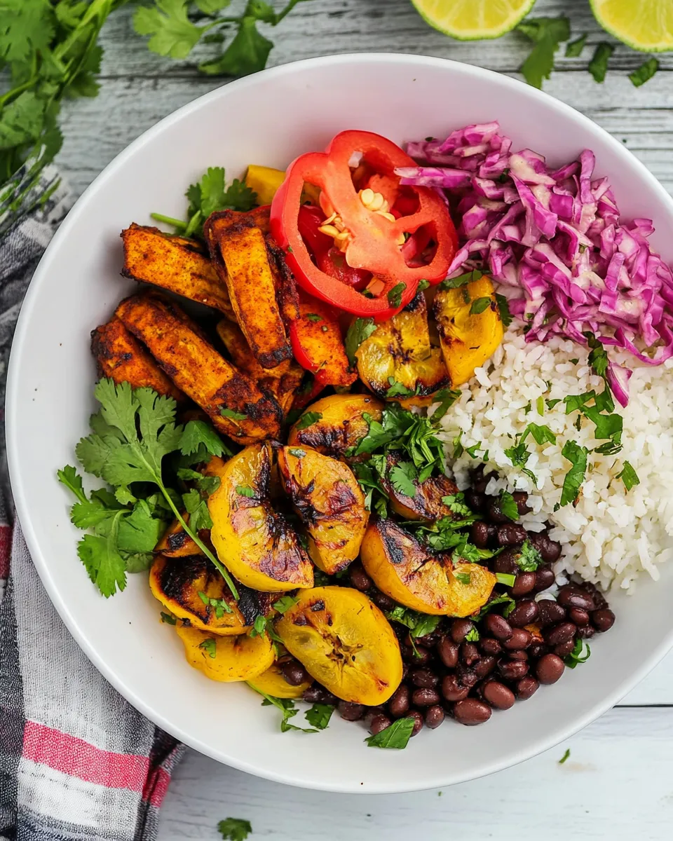 Classic Cuban Black Beans and Rice with Roasted Peppers and Plantains image