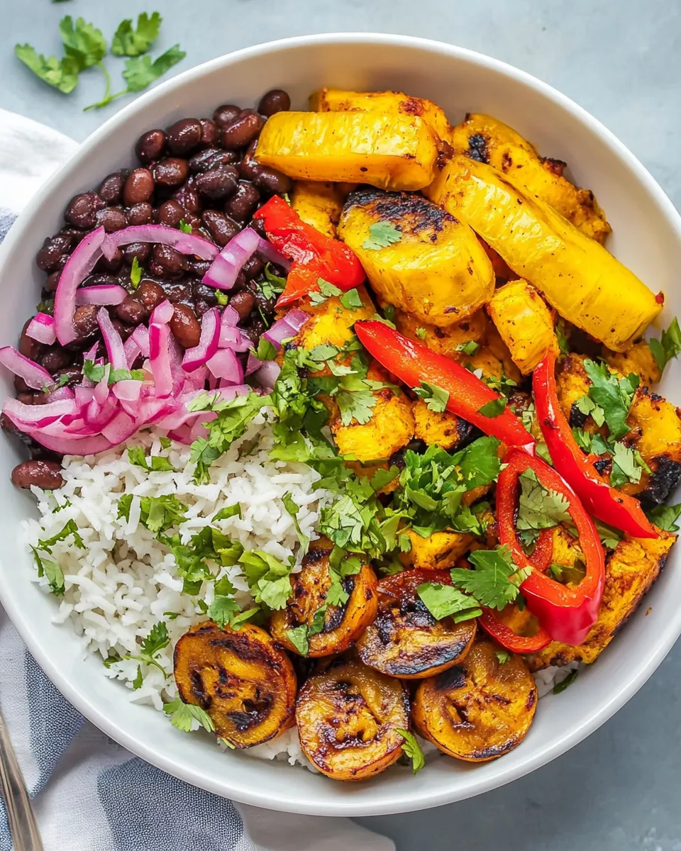 Easy Cuban Black Beans and Rice with Roasted Peppers and Plantains recipe photo