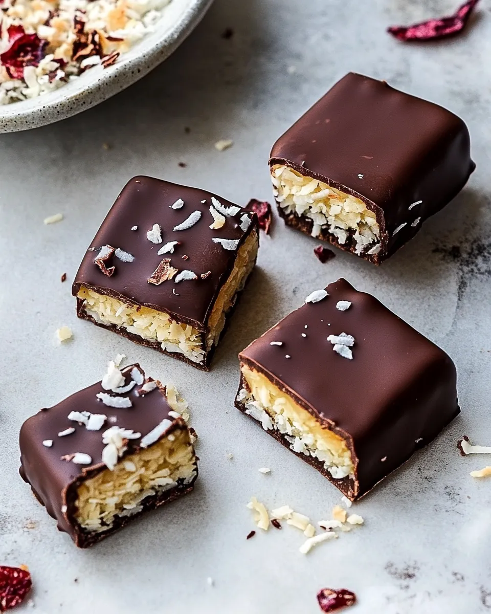 Perfect Dark Chocolate Covered Coconut Bars. dish image