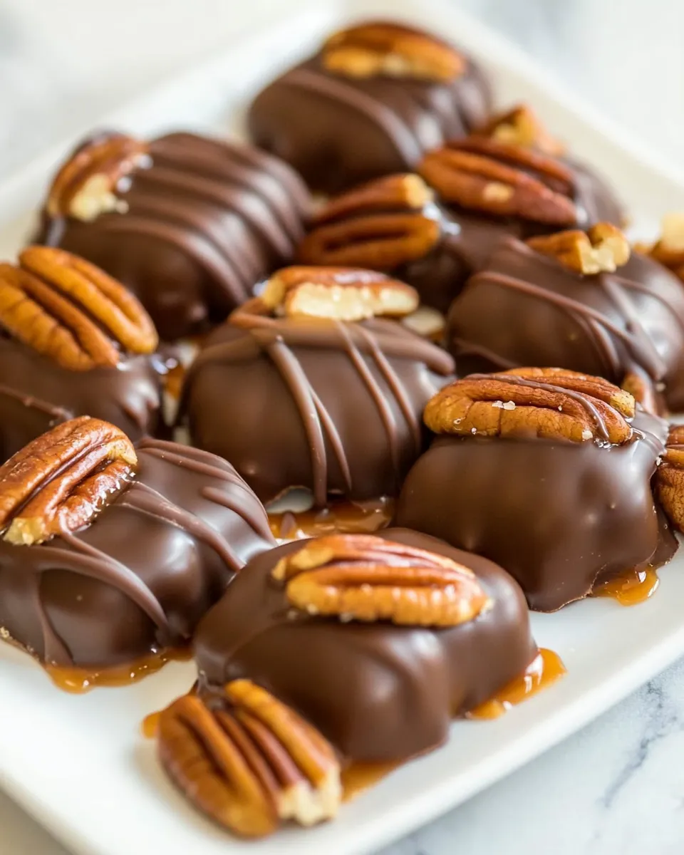 Homemade Dark Chocolate Salted Caramel Pecan Turtles photo