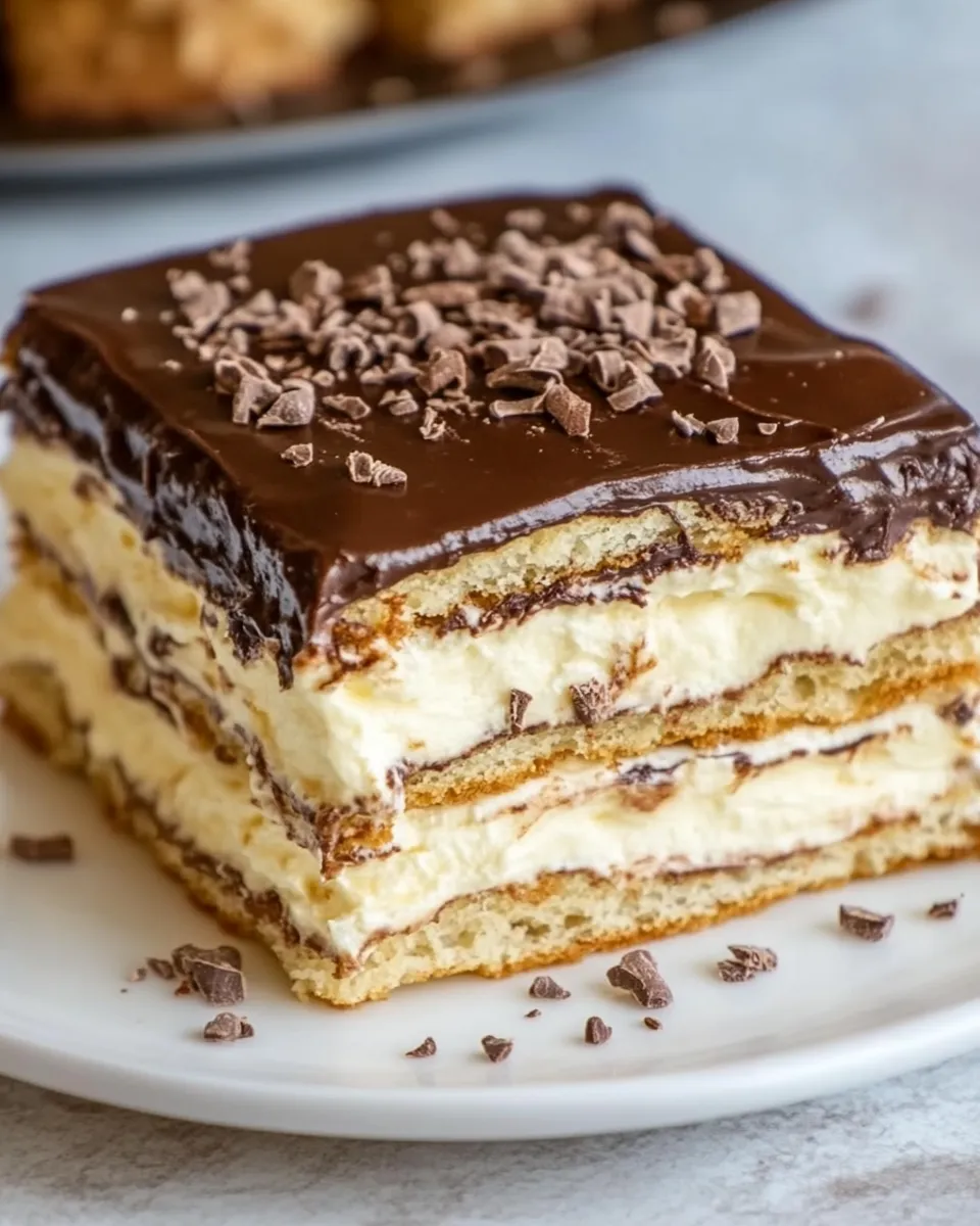 Quick Easy Chocolate Eclair Cake shot