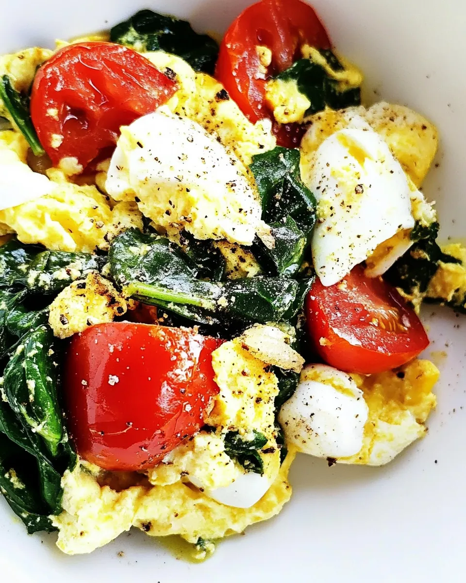 Easy Egg Spinach and Tomato Scramble Recipe shot