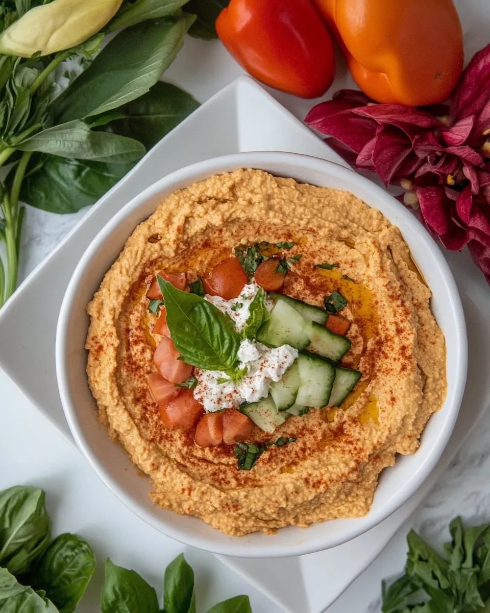 Delicious Flower Hummus Platter shot