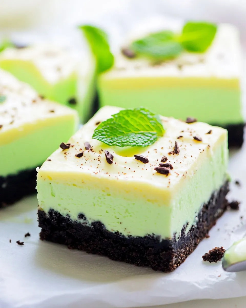 Classic Foolproof Oreo Mint Cheesecake Bars Recipe shot