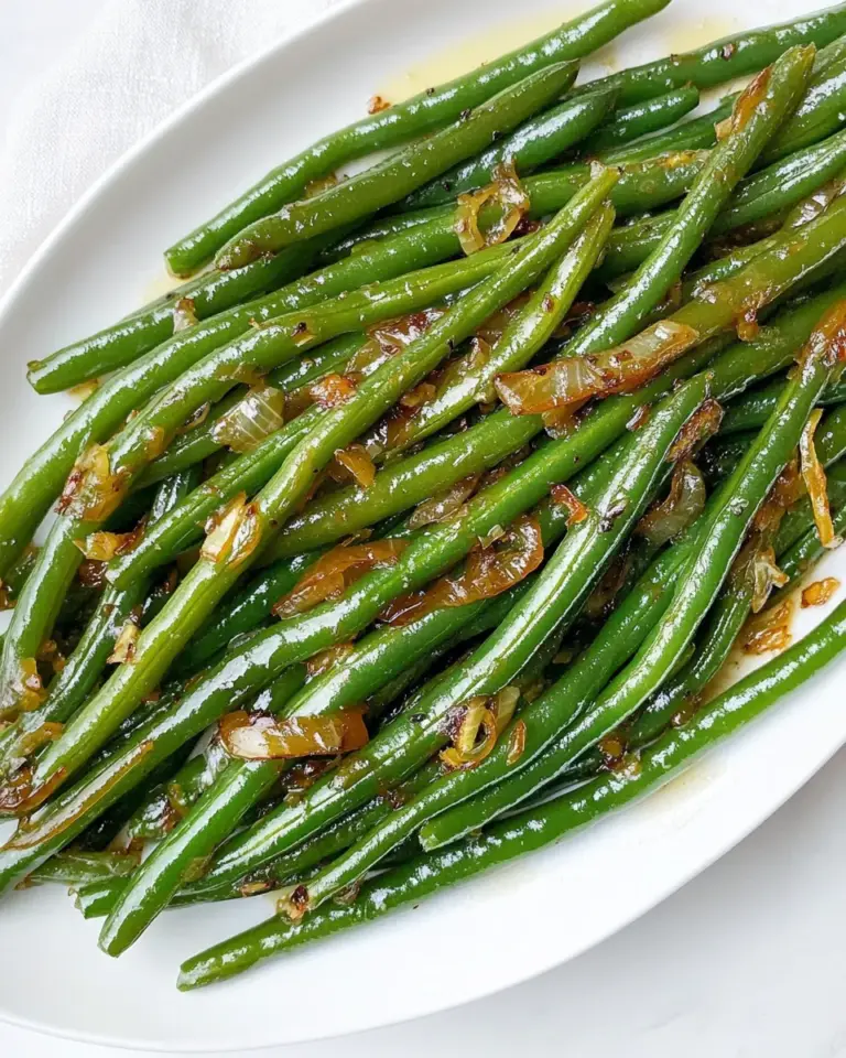 Homemade Garlicky Green Beans with Caramelized Shallots photo