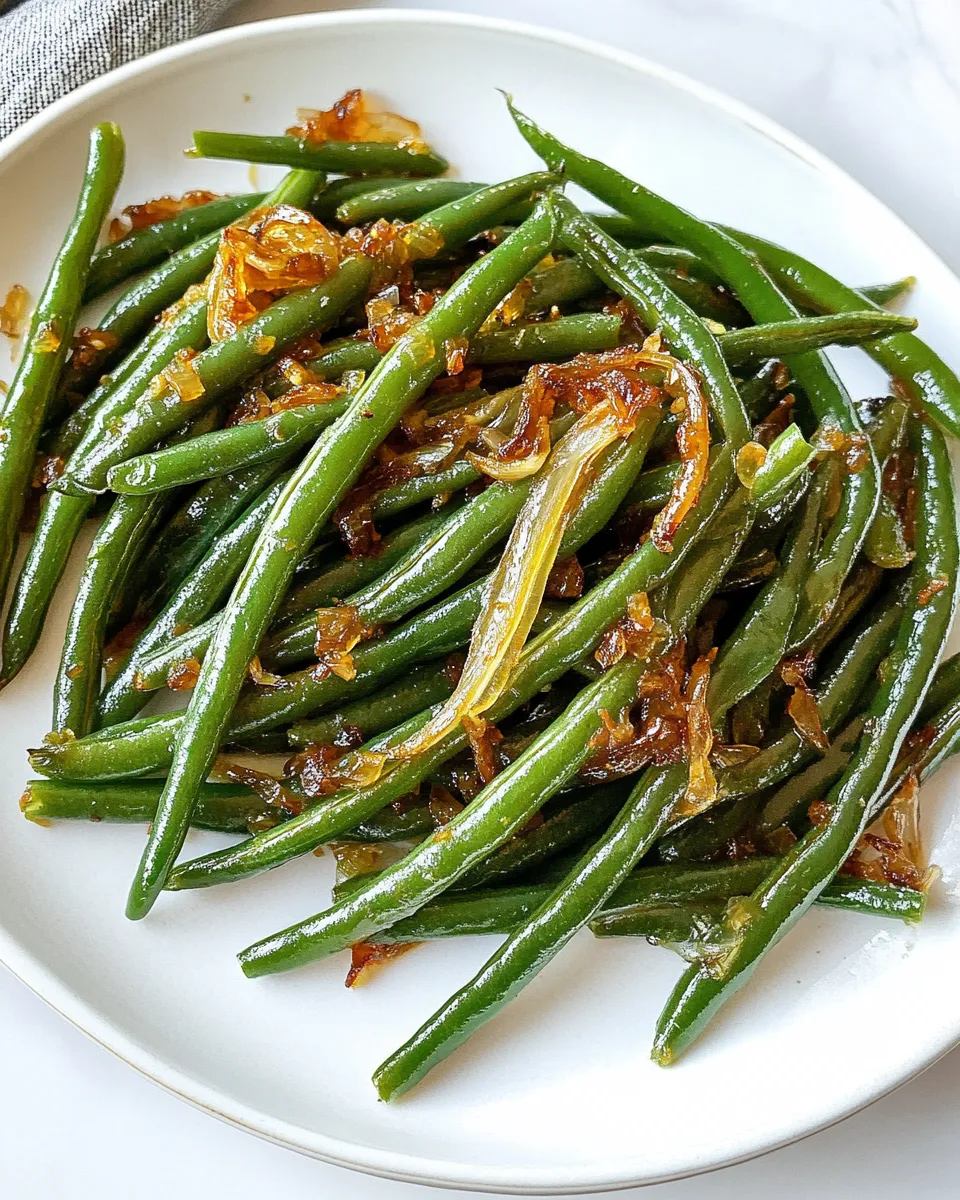 Delicious Garlicky Green Beans with Caramelized Shallots shot
