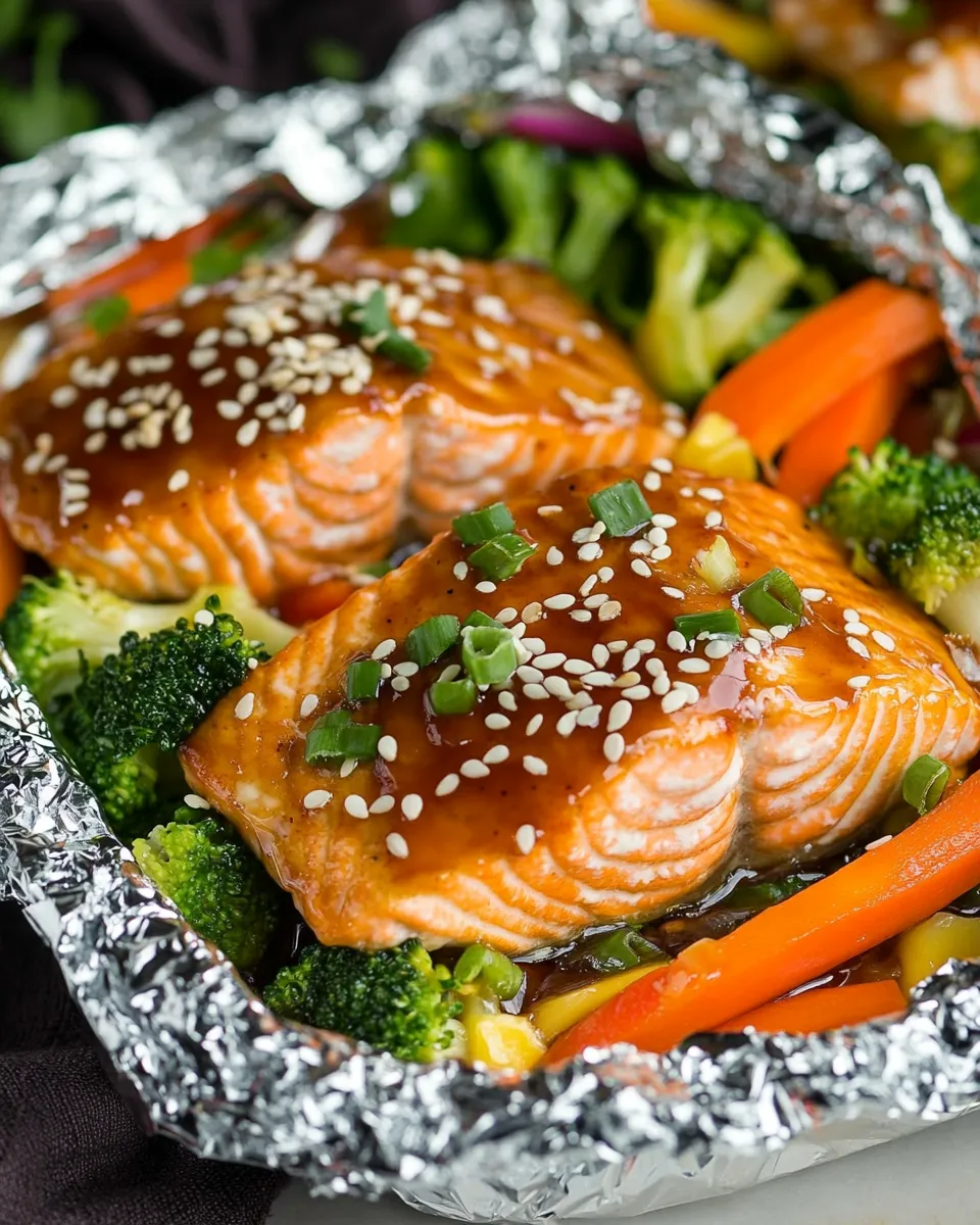 Delicious Honey Teriyaki Salmon and Veggies in Foil image