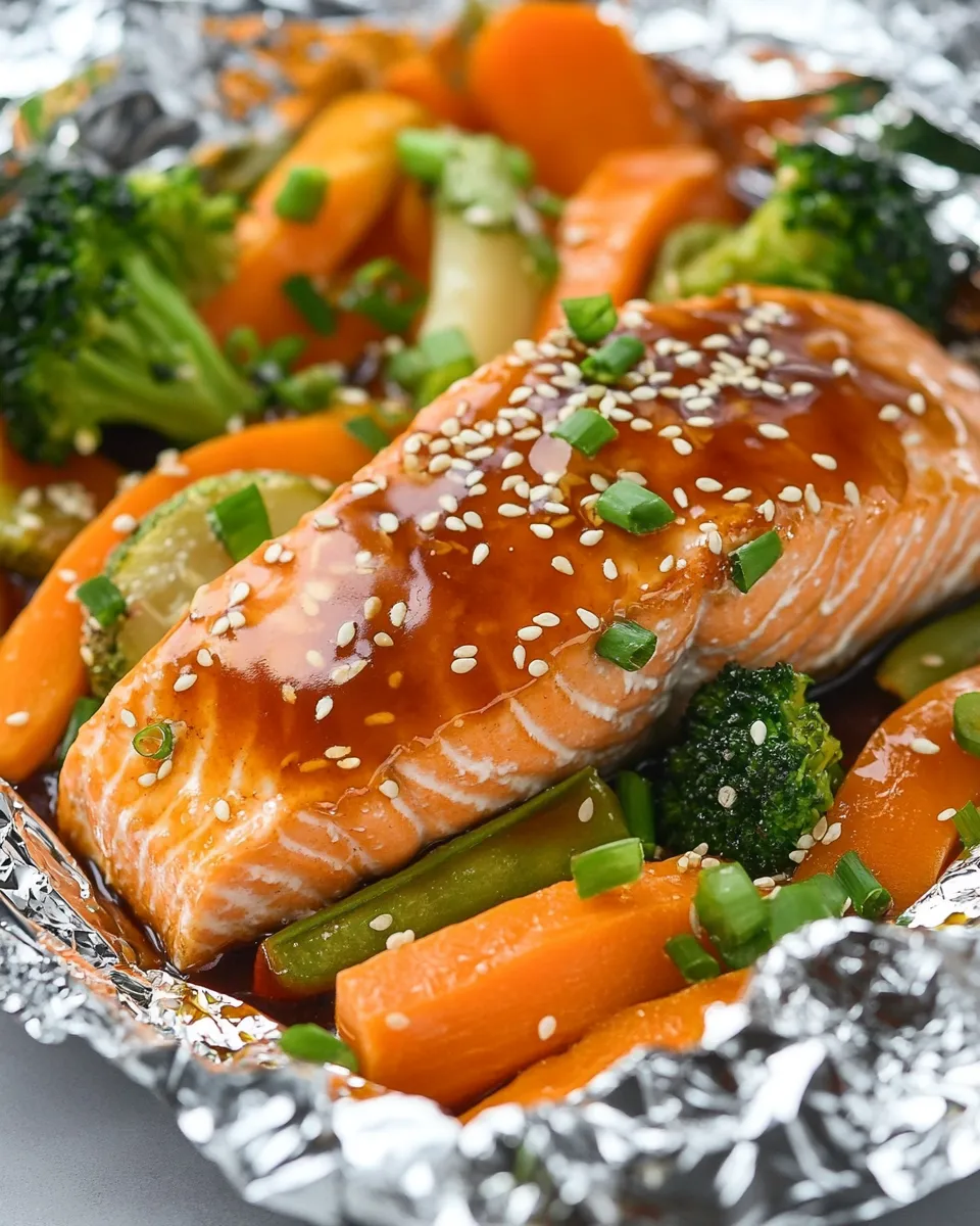 Quick Honey Teriyaki Salmon and Veggies in Foil recipe photo