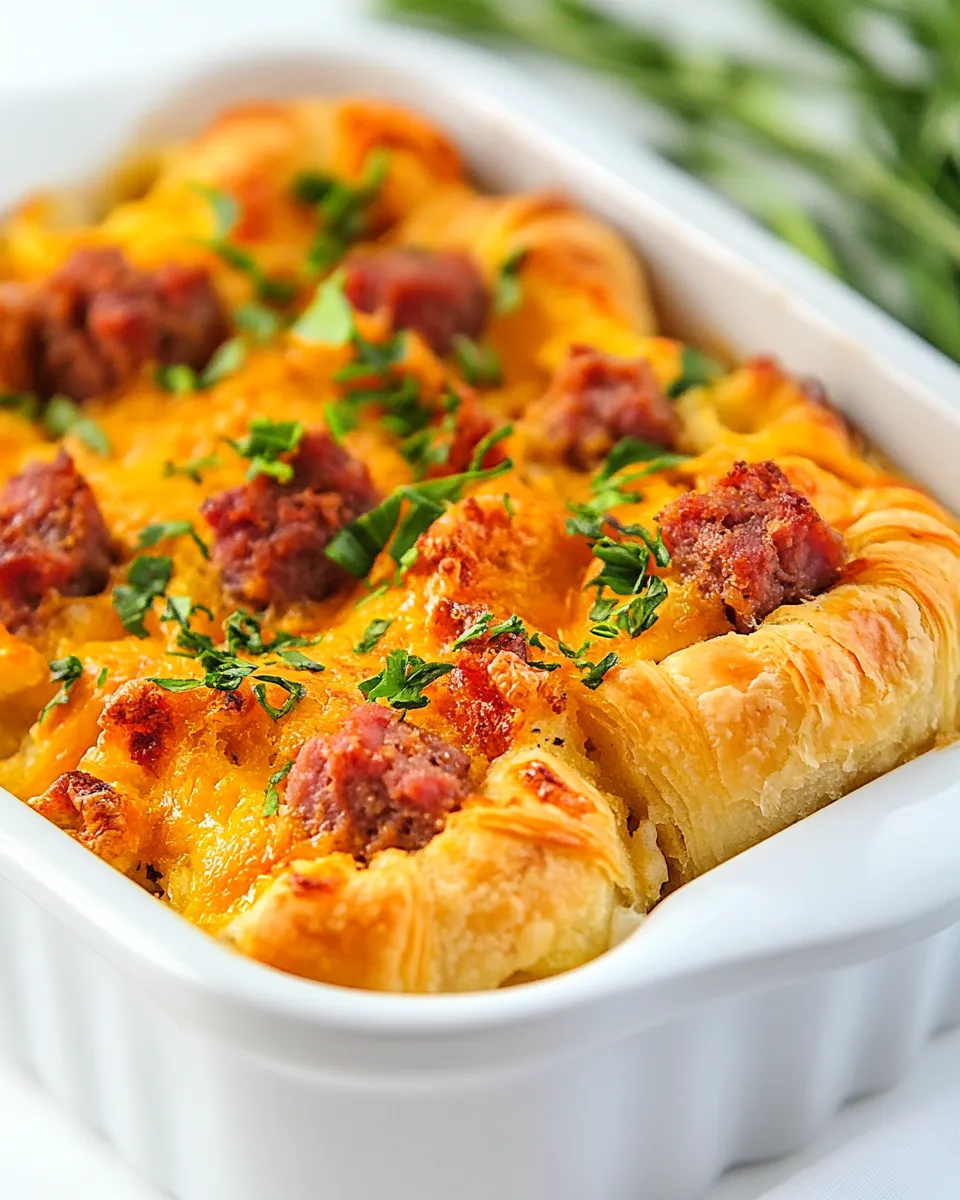 Easy Little Smokie Croissant Breakfast Casserole dish photo