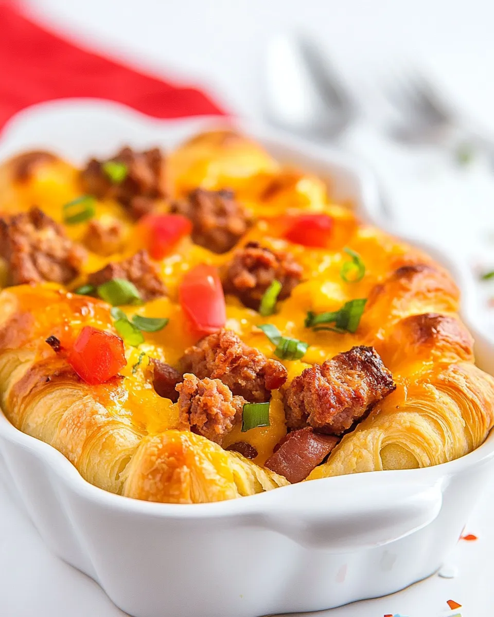 Savory Little Smokie Croissant Breakfast Casserole recipe photo