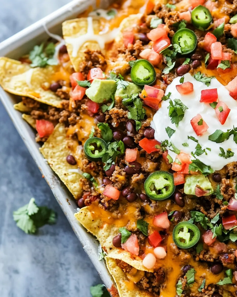 Classic Loaded Nachos with Ground Turkey, Beans and Cheese dish photo