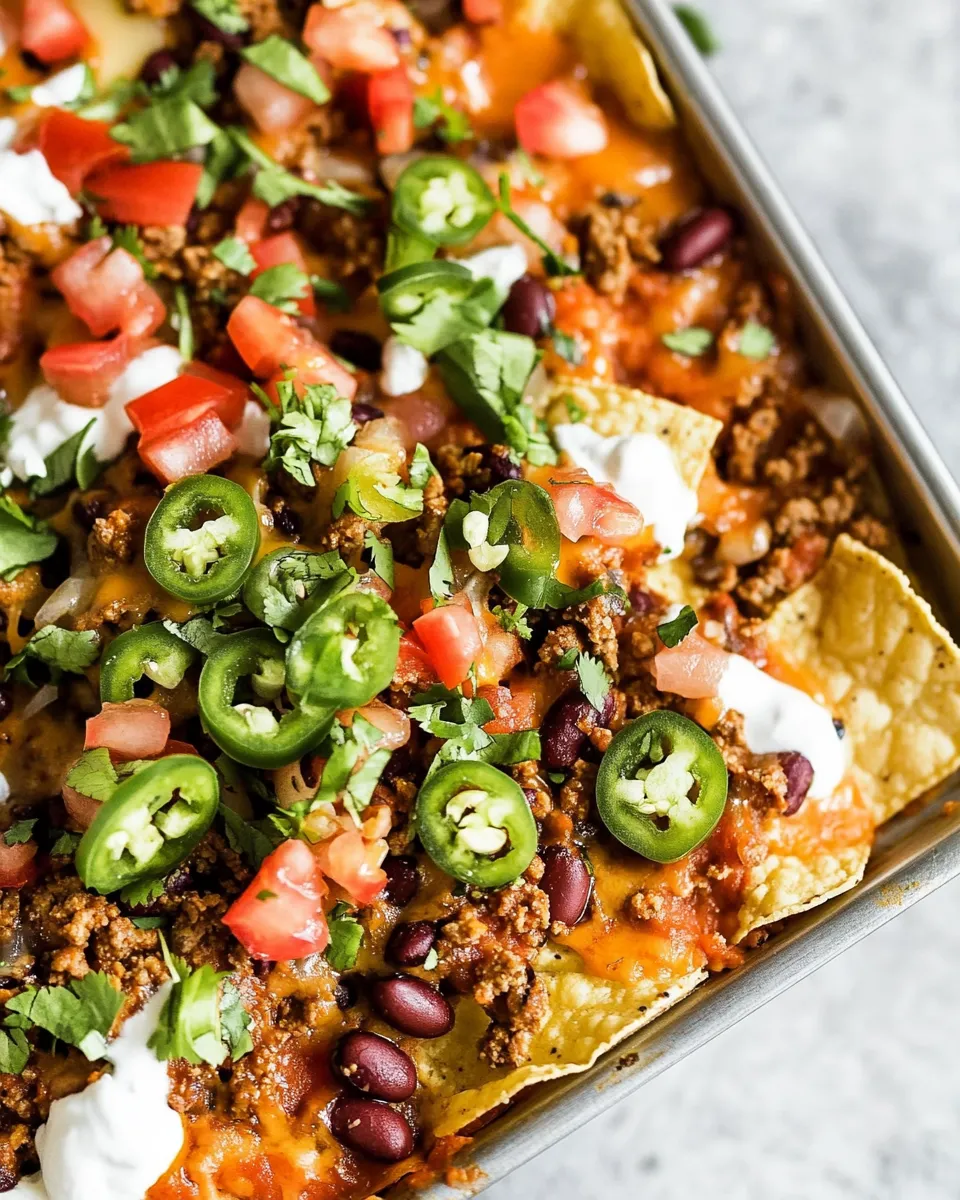 Delicious Loaded Nachos with Ground Turkey, Beans and Cheese image