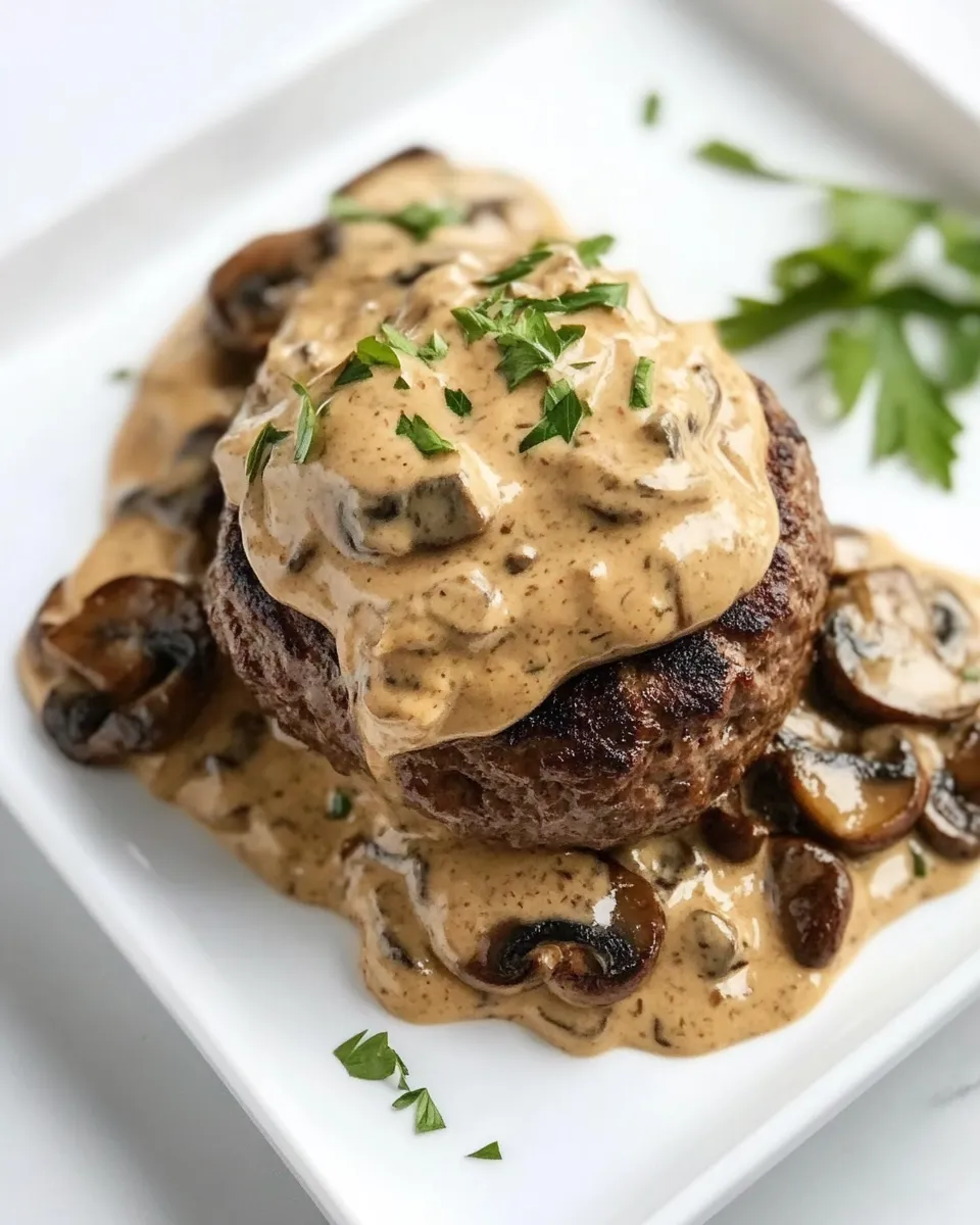 Homemade Low-Carb Burgers with Creamy Mushroom Sauce photo
