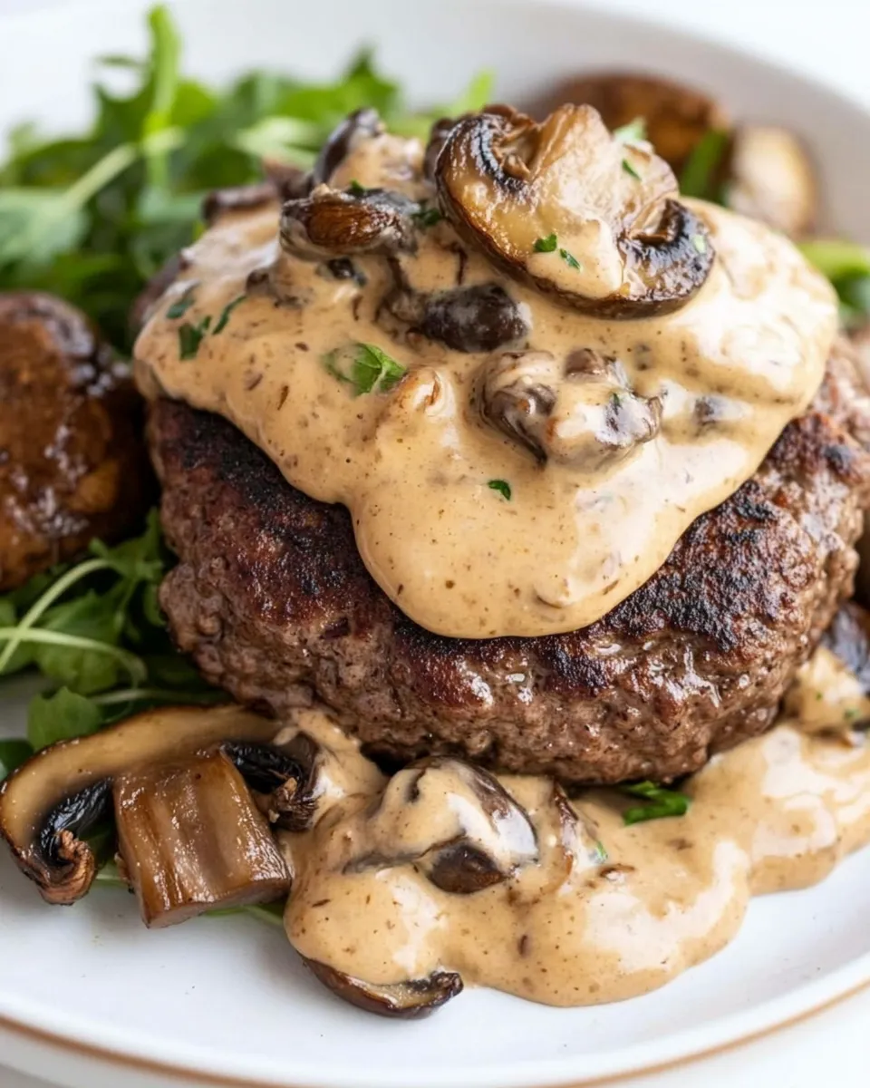 Classic Low-Carb Burgers with Creamy Mushroom Sauce image