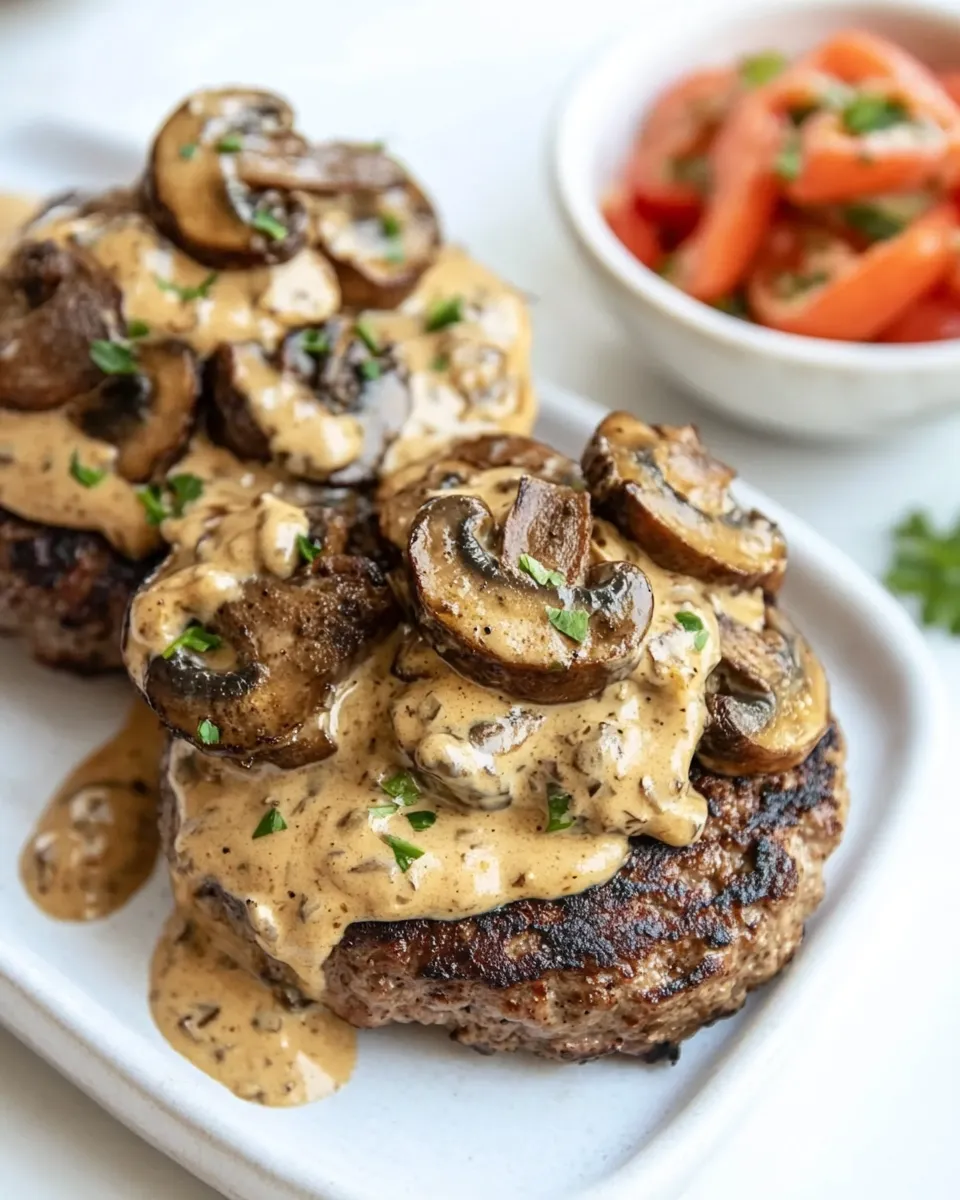 Delicious Low-Carb Burgers with Creamy Mushroom Sauce shot