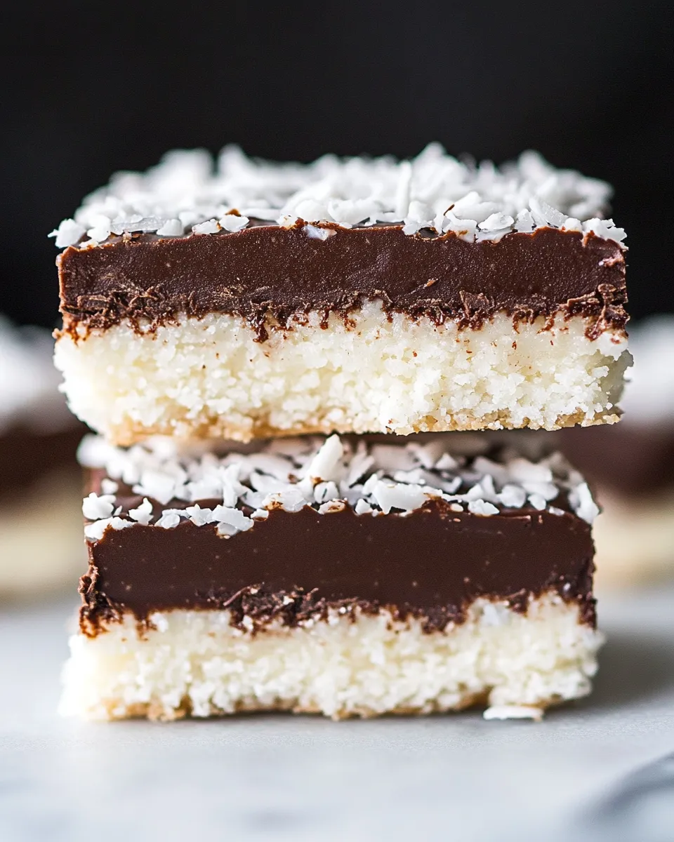 Easy No Bake Chocolate Coconut Fudge Bars shot