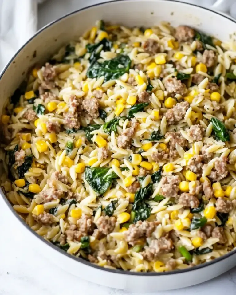 Homemade One-Pot Orzo with Sausage, Spinach and Corn photo