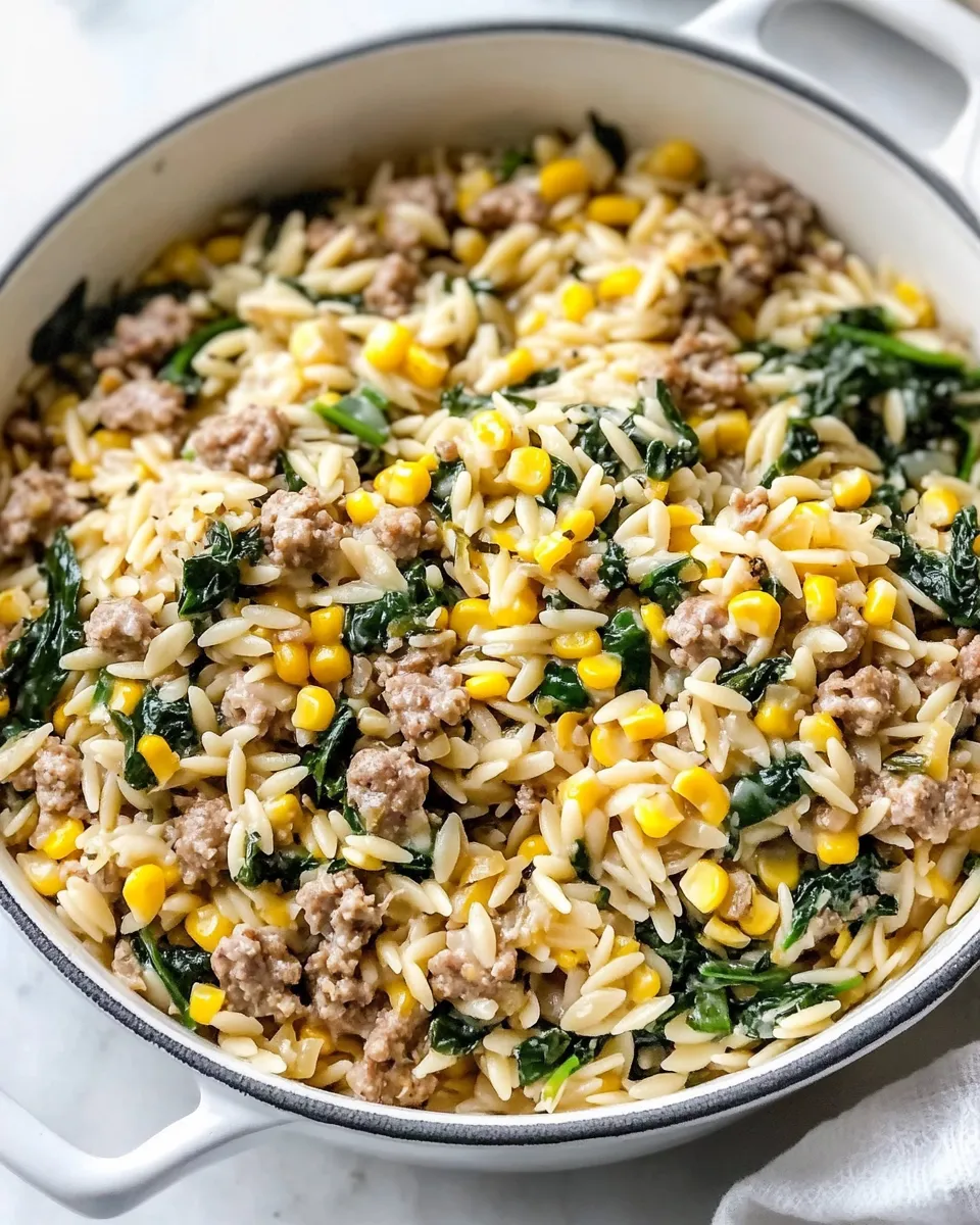 Classic One-Pot Orzo with Sausage, Spinach and Corn image