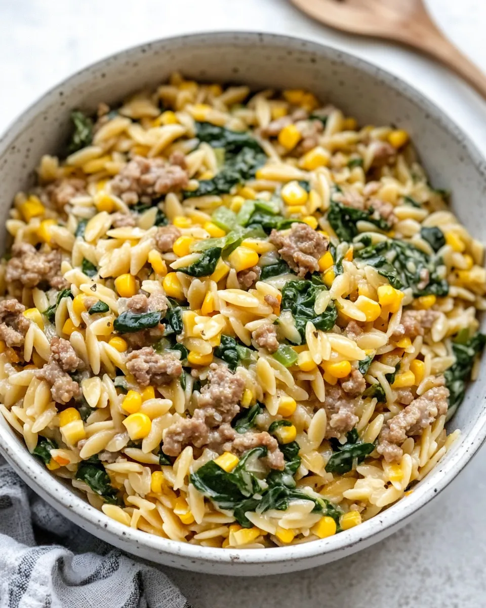 Easy One-Pot Orzo with Sausage, Spinach and Corn recipe photo