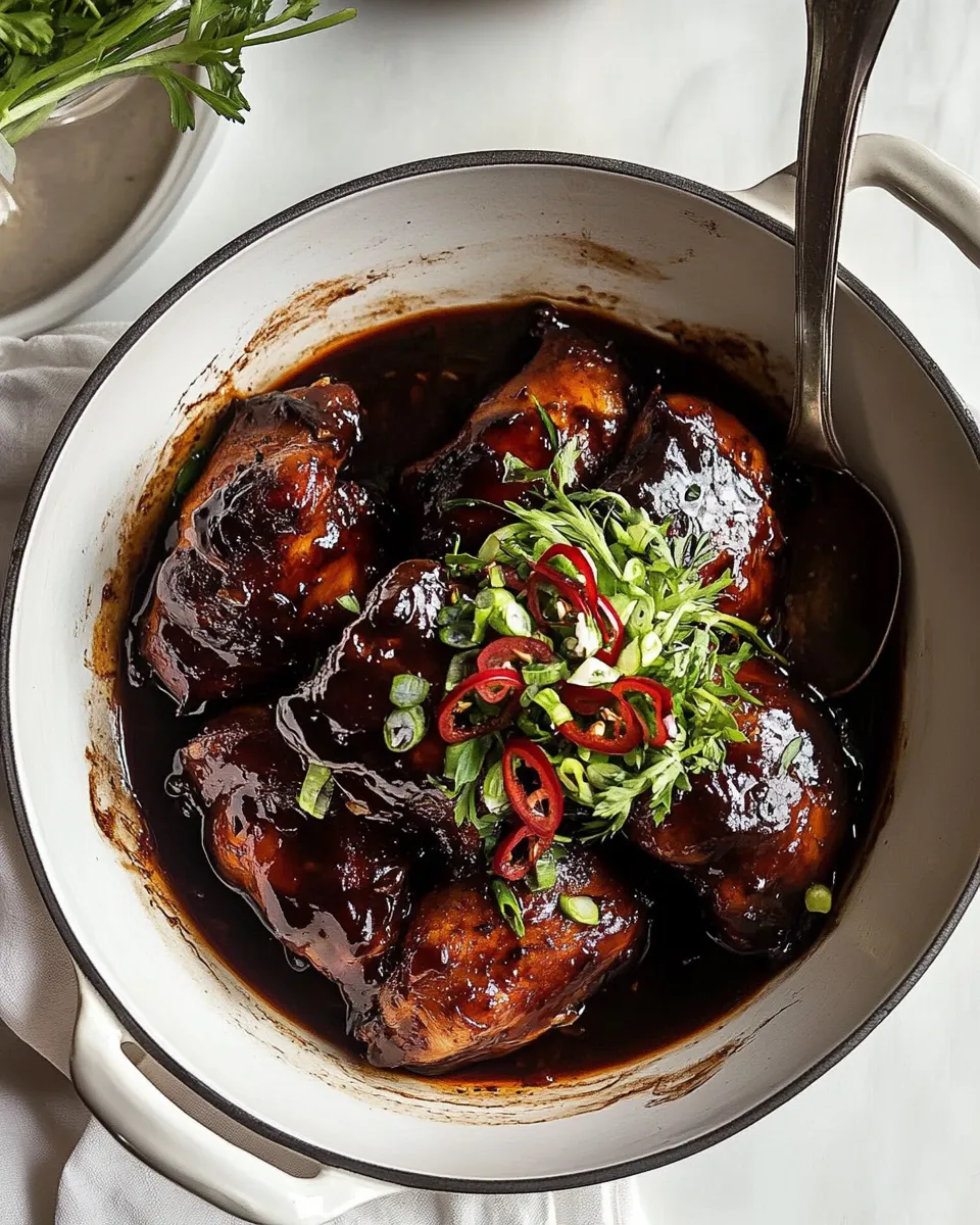 Homemade One Skillet Filipino Coconut Adobo Chicken. shot