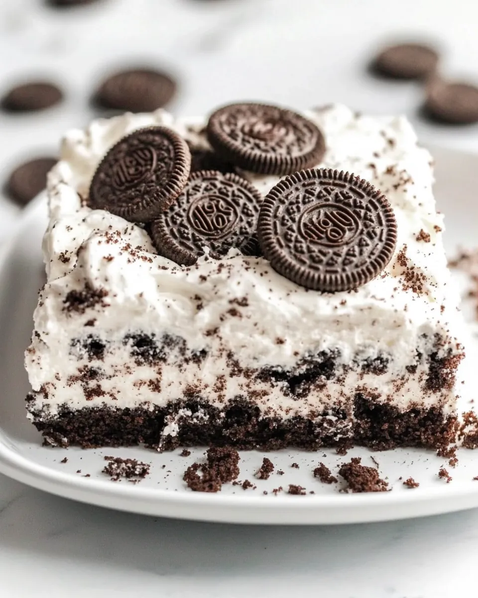 Delicious Oreo Cake (Creamy Oreo Poke Cake) shot