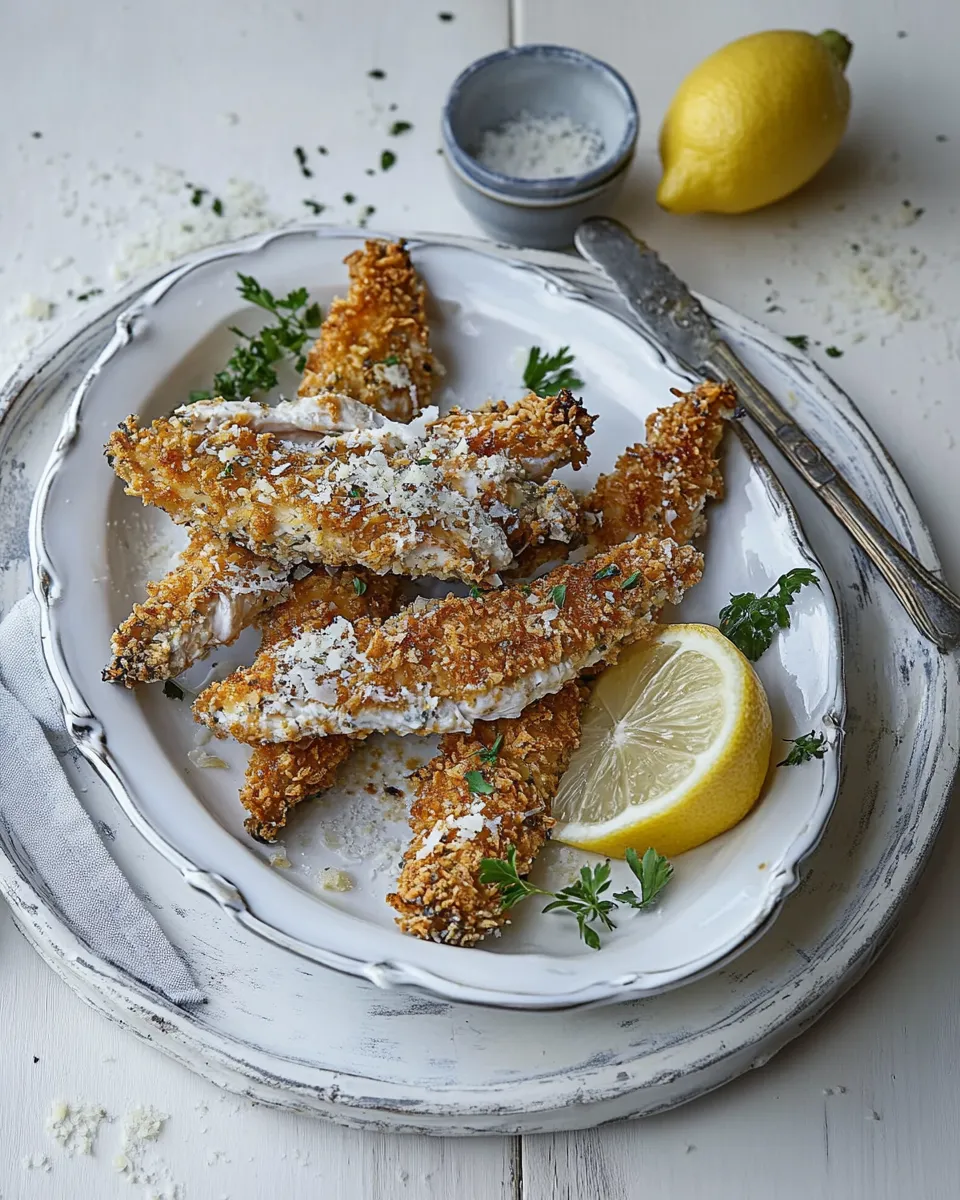 Savory Oven baked chicken goujons with parmesan & lemon image