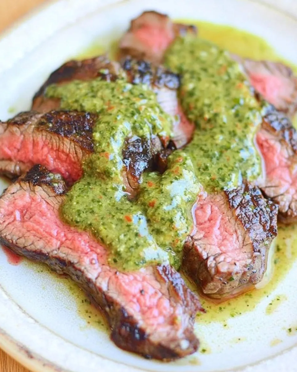 Delicious Pan-Seared Flat Iron Steak with Spicy Cilantro Sauce image