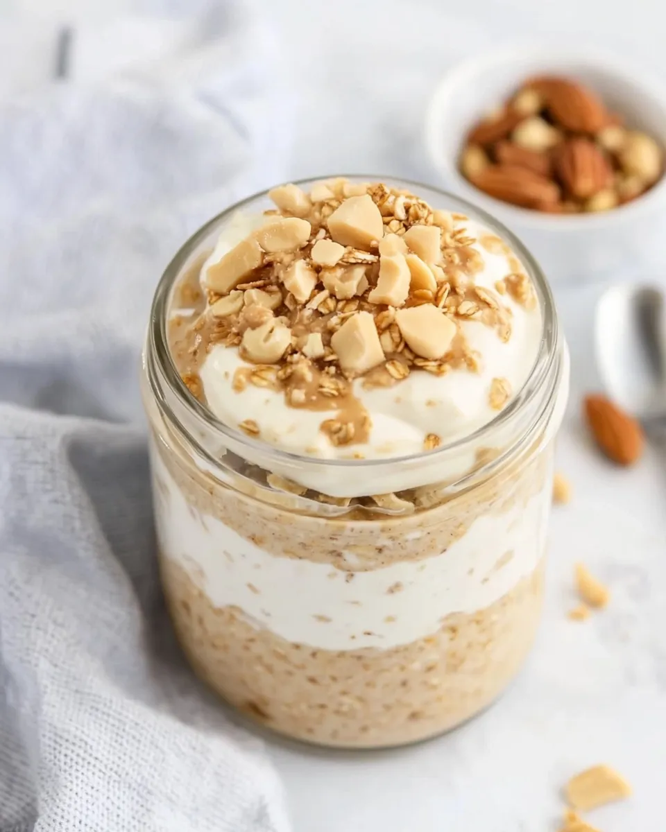 Delicious Peanut Butter Greek Yogurt Overnight Oats shot