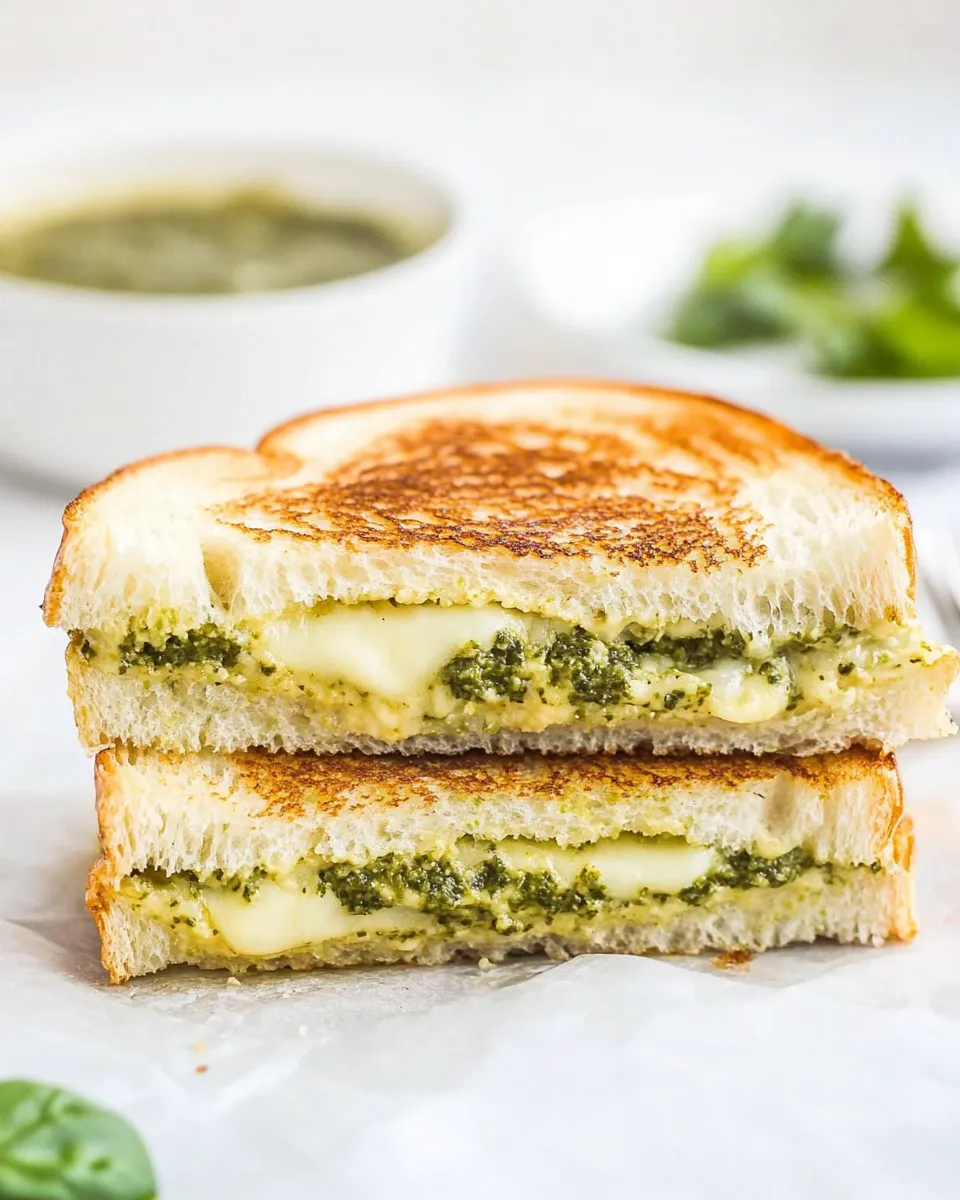 Delicious Pesto Grilled Cheese Sandwich shot