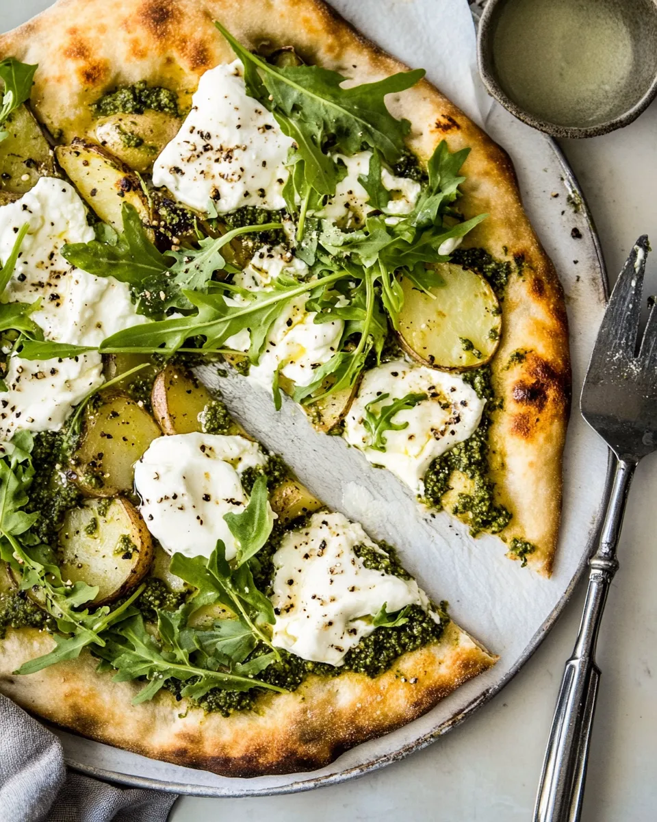 Amazing Pesto Potato Burrata Pizza with Spicy Arugula. image