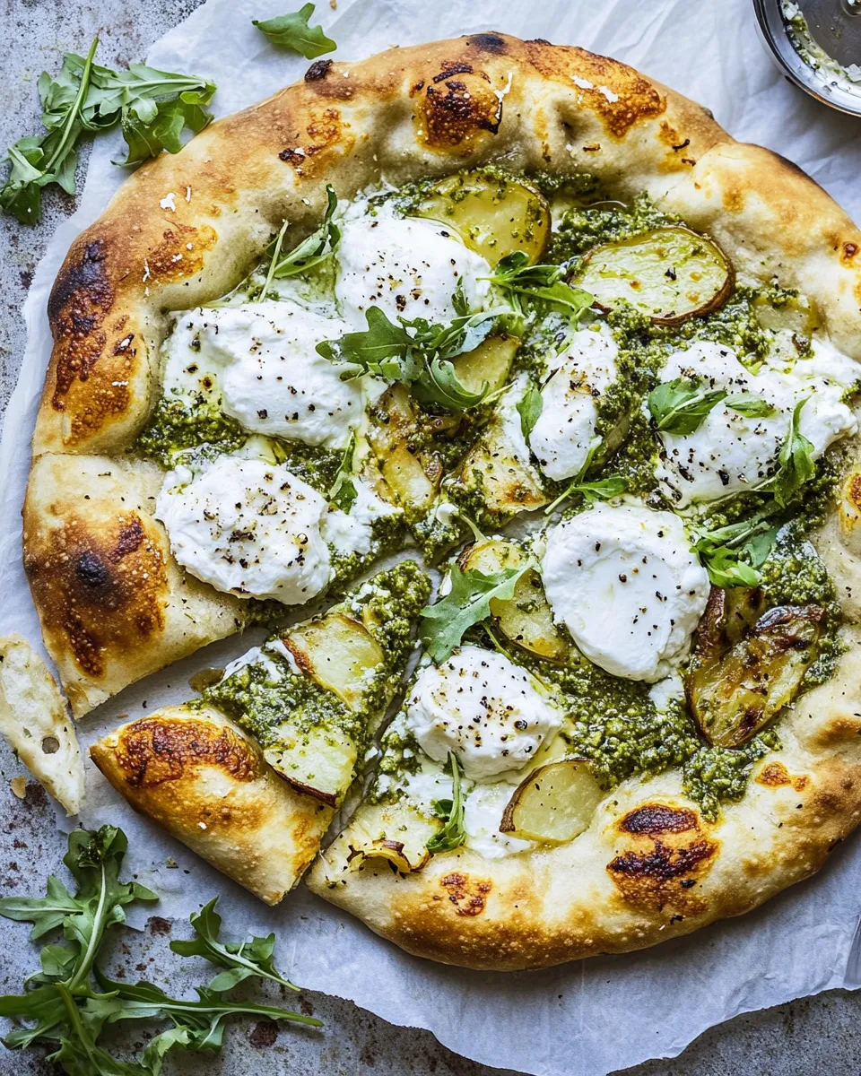 Perfect Pesto Potato Burrata Pizza with Spicy Arugula. dish image