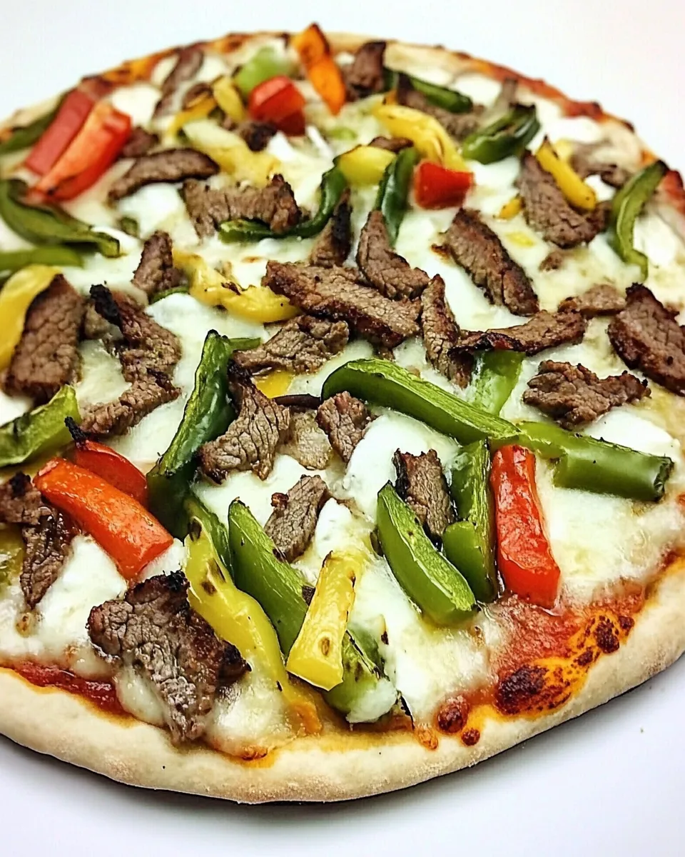 Delicious Philly Cheese Steak Pizza shot