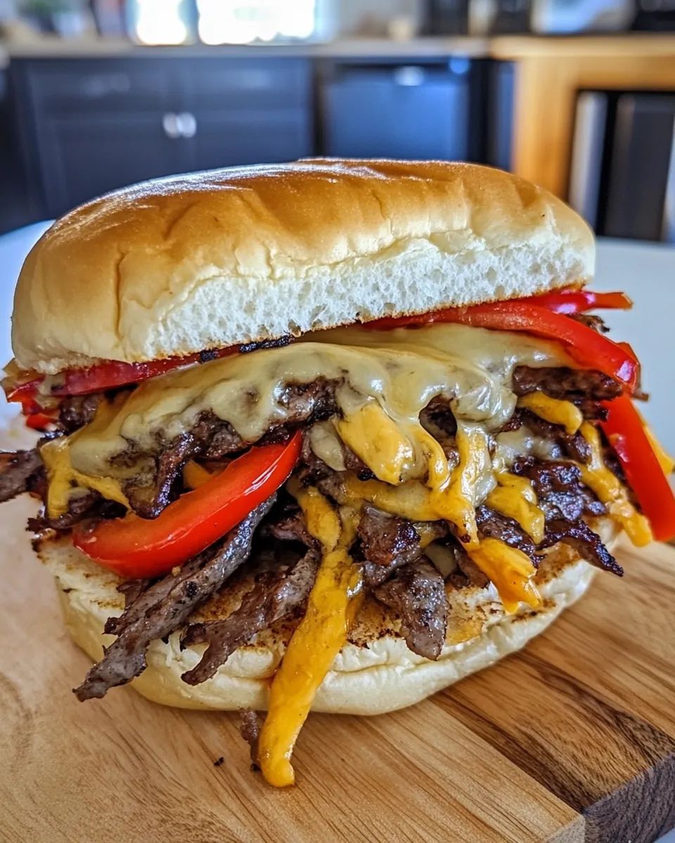 Delicious Philly Cheesesteak Burgers Smashed on the Flatrock shot