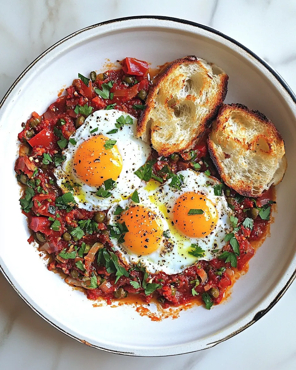 Delicious Puttanesca Poached Eggs shot