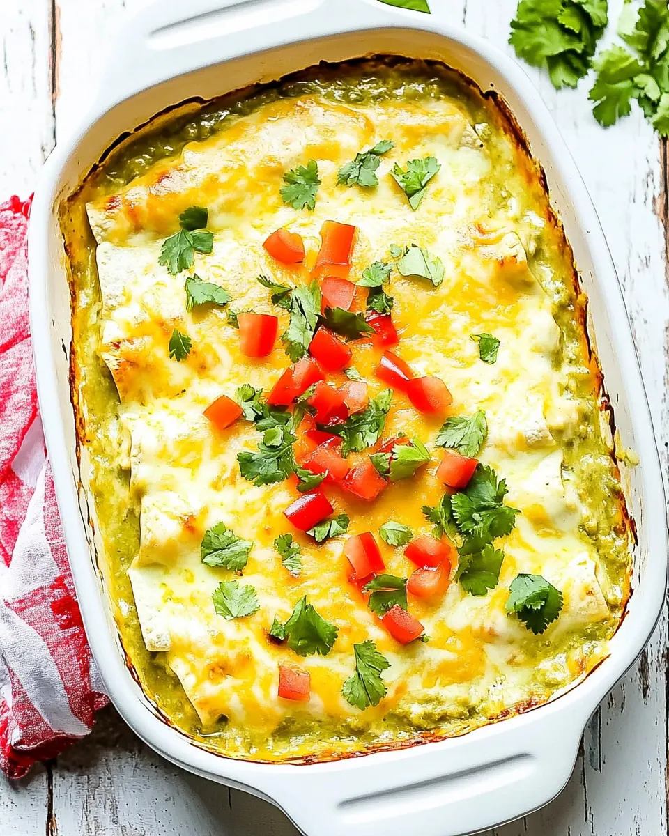 Delicious Quick and Easy Green Chile Chicken Enchilada Casserole image