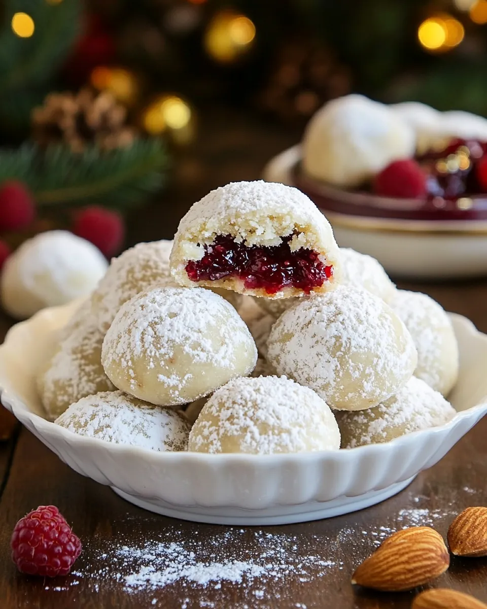 Delicious Raspberry Almond Snowball Cookies (jam stuffed snowballs) recipe photo