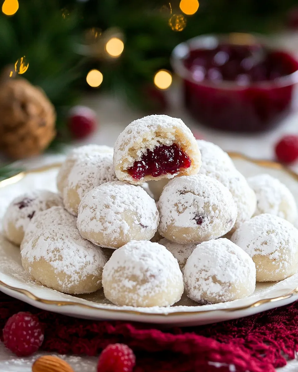 Homemade Raspberry Almond Snowball Cookies (jam stuffed snowballs) image
