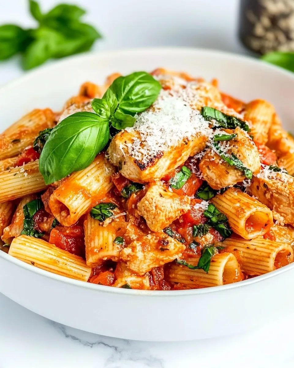 Homemade Rigatoni Arrabbiata with Chicken photo