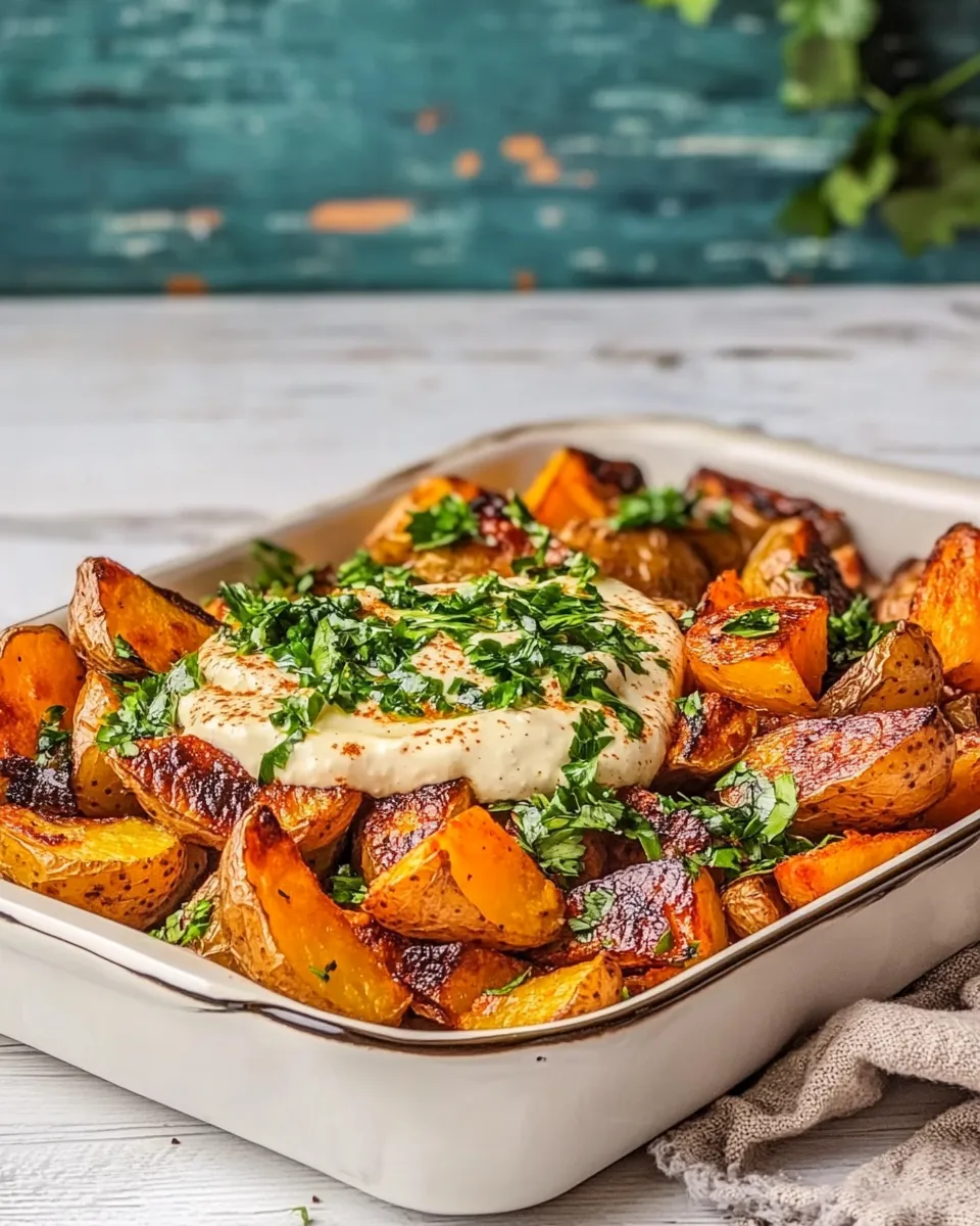Delicious Roasted Potatoes with Tahini Yogurt Sauce image