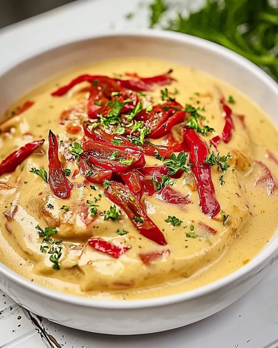 Healthy Roasted Red Peppers in White Sauce shot