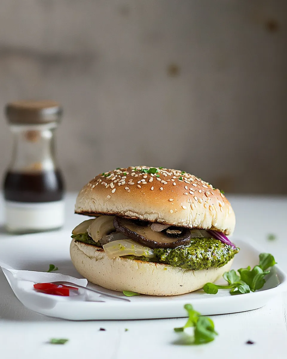 Easy Roasted brown mushroom burger with pesto recipe photo