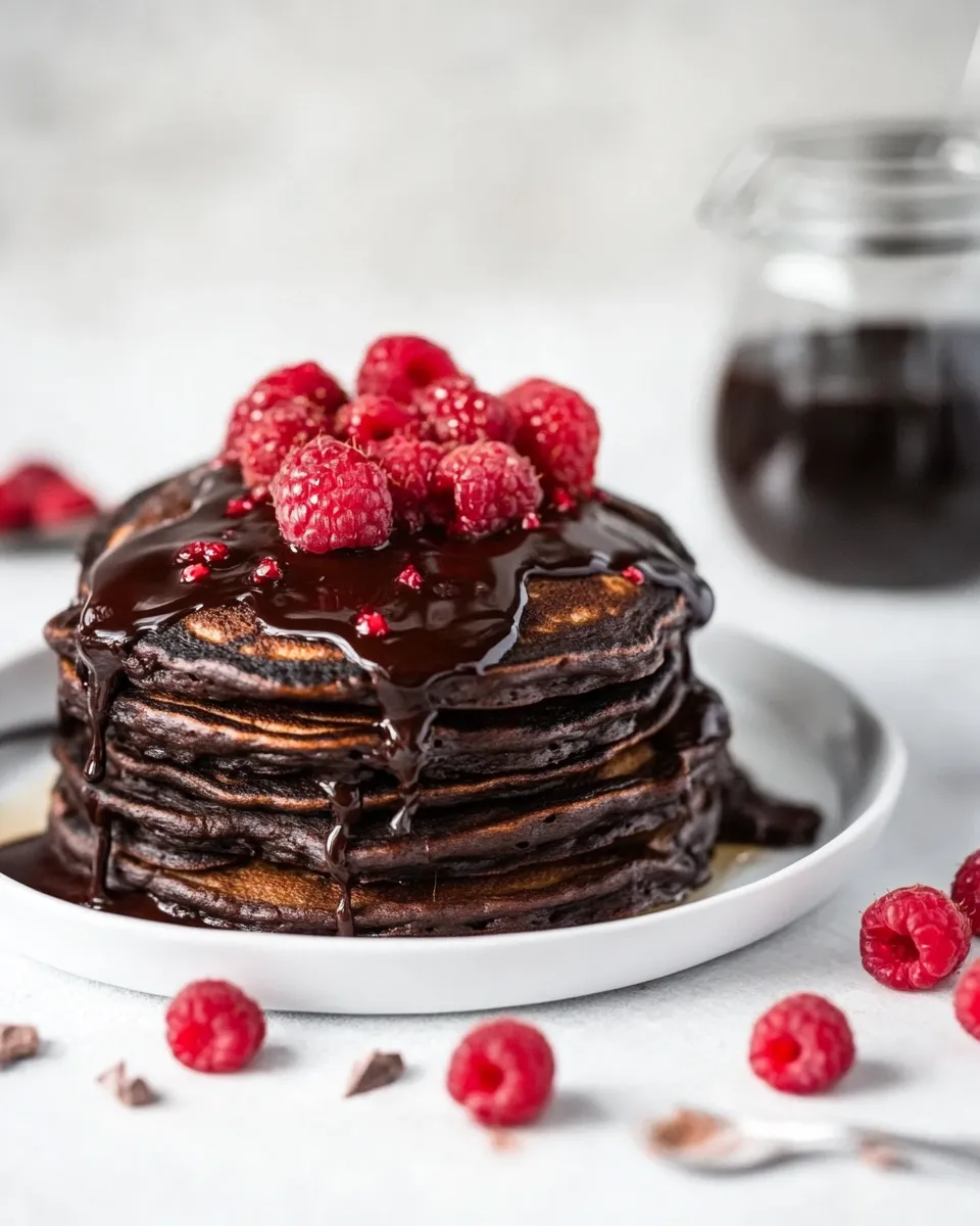 Delicious Romantic Chocolate Raspberry Pancakes image