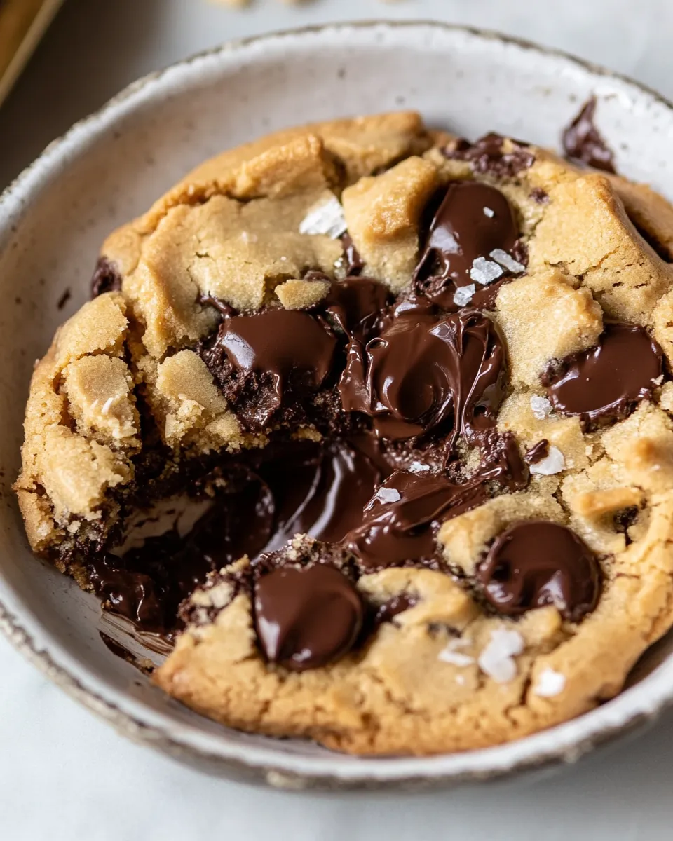 Ultimate Salted Chewy Gooey Chocolate Chip Skillet Cookie. dish image
