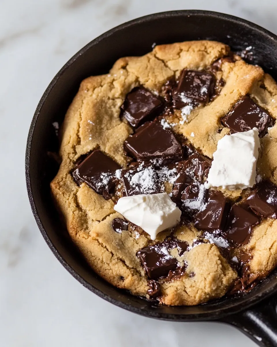 Quick Salted Chewy Gooey Chocolate Chip Skillet Cookie. photo