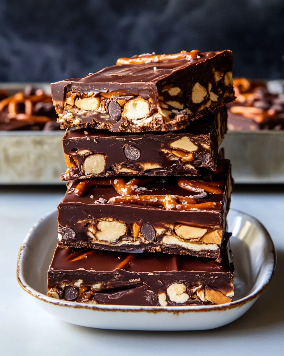 Tasty Salted Pretzel Chocolate Chip Cookie Snickers Bars. recipe photo