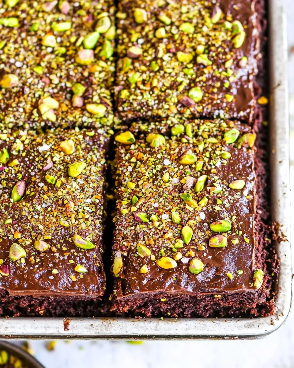 Delicious Salted Texas Chocolate Sheet Cake with Pistachios shot