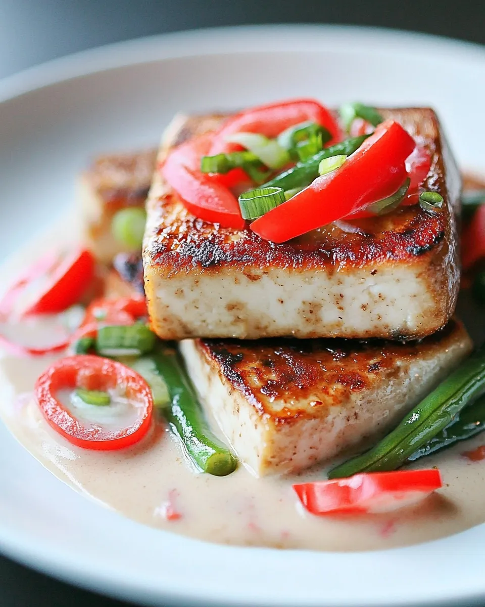 Easy Seared Tofu with with Green Beans and Coconut Sauce photo
